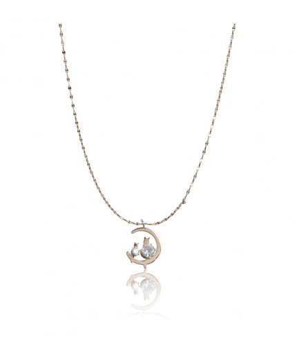 Women's Stainless Steel Moon Pendent Delicate Chain (Gold Plated)