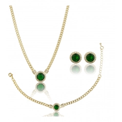 Women's Stainless Steel Green Color Golden Chain Western Combo Jewelry (Gold Plated)