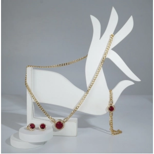 Generic Women's Stainless Steel Red Color Golden Chain Western Combo Jewelry (Gold Plated)
