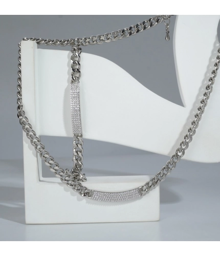 Women's Stainless Steel Silver Polish Hand Bracelet And Necklace (Silver Plated)