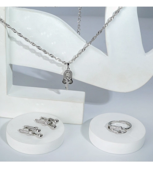 Women's Stainless Steel Unique Design Silverpolish Combo Jewelry (Silver Plated)