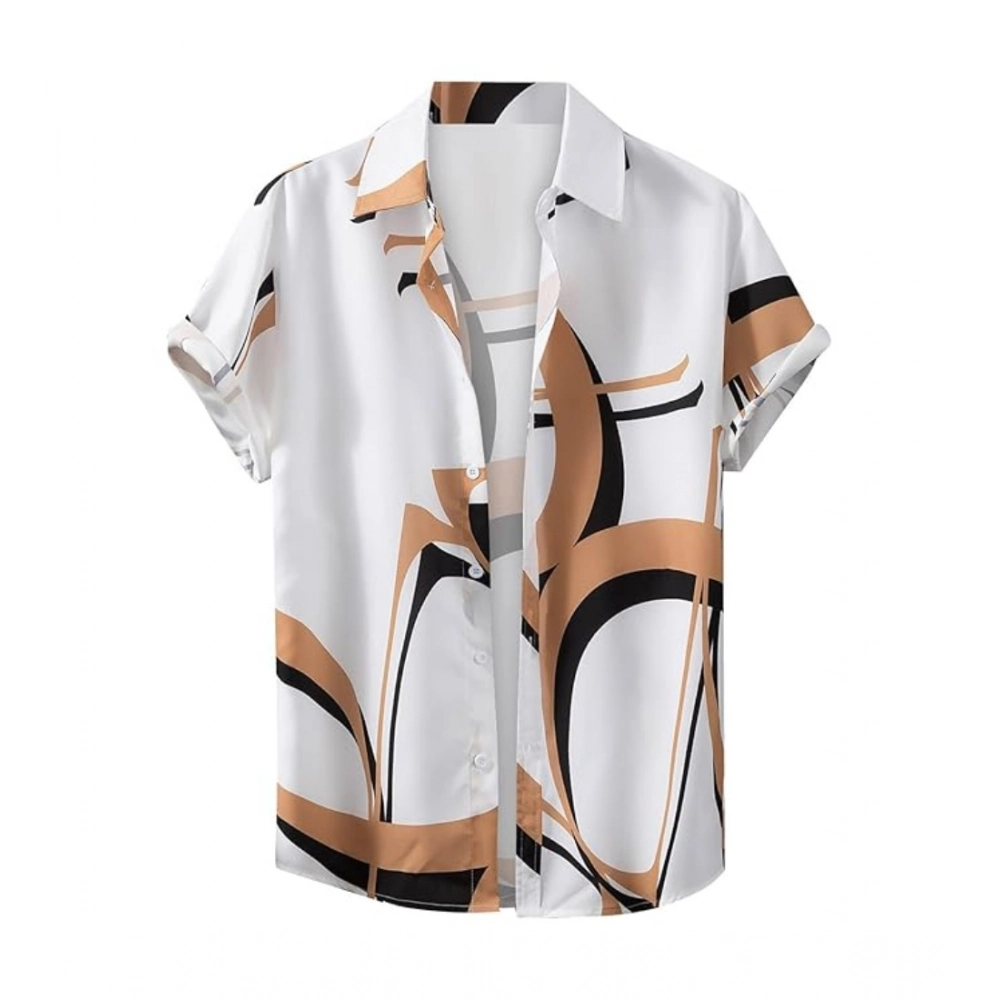 Generic Men's Lycra Printed Half Sleeve Shirt and Shorts Set (White Gold)