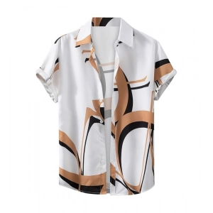 Generic Men's Lycra Printed Half Sleeve Shirt and Shorts Set (White Gold)
