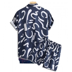 Generic Men's Lycra Printed Half Sleeve Shirt and Shorts Set (Blue)