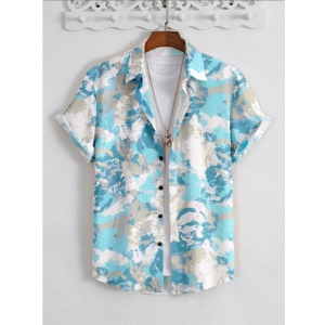 Generic Men's Popcon Lycra Printed Half Sleeve Shirt (Aqua Blue)