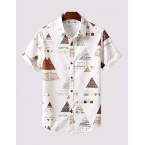 Generic Men's Lycra Printed Half Sleeve Shirt and Shorts Set (White)