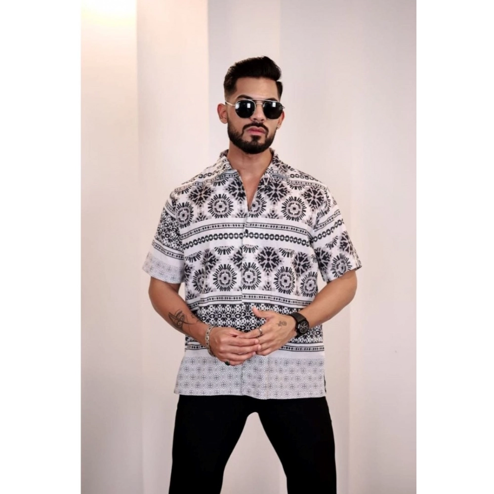 Generic Men's Linen Printed Half Sleeve Shirt (Black White)