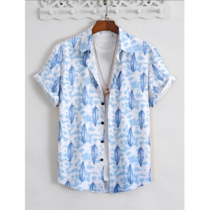 Generic Men's Popcon Lycra Printed Half Sleeve Shirt (Blue)