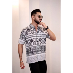 Generic Men's Linen Printed Half Sleeve Shirt (Black White)