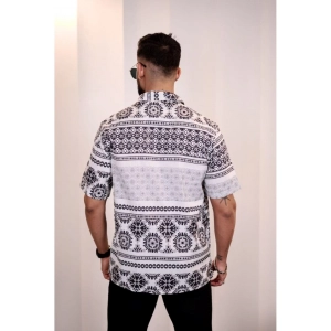 Generic Men's Linen Printed Half Sleeve Shirt (Black White)