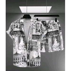 Generic Men's Lycra Printed Half Sleeve Shirt and Shorts Set (White)