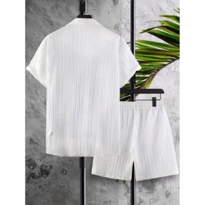 Generic Men's Popcon Striped Half Sleeve Shirt and Shorts Set (White)