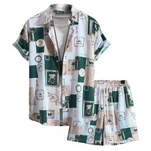 Generic Men's Lycra Printed Half Sleeve Shirt and Shorts Set (Green)