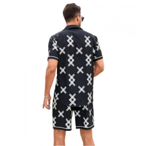 Generic Men's Lycra Printed Half Sleeve Shirt and Shorts Set (Black )