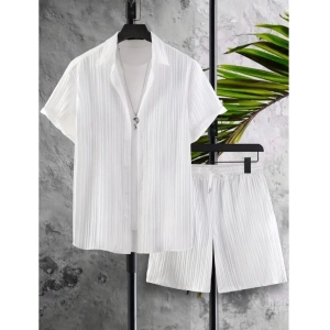 Generic Men's Popcon Striped Half Sleeve Shirt and Shorts Set (White)