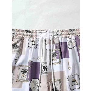 Generic Men's Lycra Printed Half Sleeve Shirt and Shorts Set (Purple)