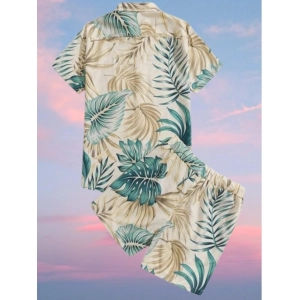 Generic Men's Lycra Printed Half Sleeve Shirt and Shorts Set (Aqua Green)