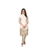 Dropship Women's Cotton Printed 3/4th Sleeve Kurti With Pant (Cream )