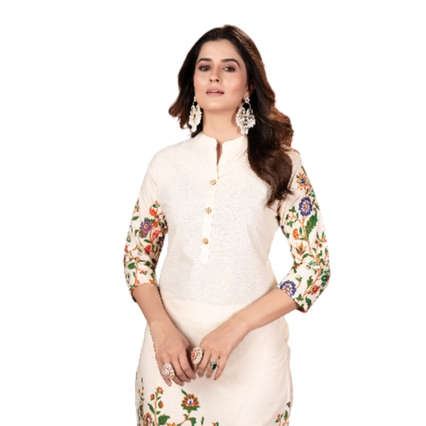 Dropship Women's Cotton Printed 3/4th Sleeve Kurti With Pant (Cream )