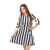 Dropship Women's Crep Striped Short Sleeve Dress (Black-White )