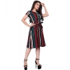 Dropship Women's Crep Striped Short Sleeve Dress (Red-Blue )