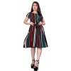 Dropship Women's Crep Striped Short Sleeve Dress (Red-Blue )