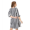 Dropship Women's Crep Striped Short Sleeve Dress (Black-White )