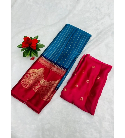 Women's Chiffon Printed Saree With Unstitched Blouse (Light Blue, 5-5 Mtrs)