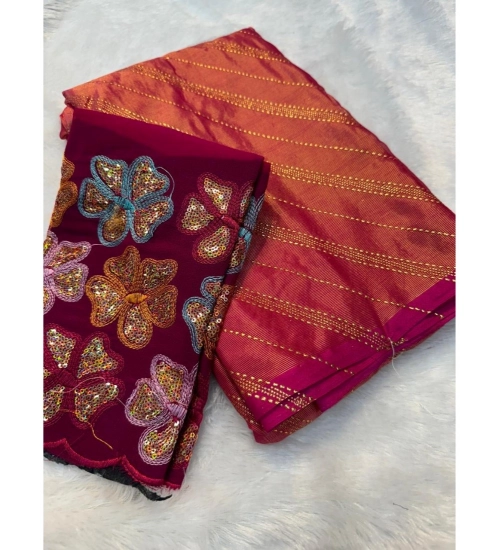 Women's Chiffon Printed Saree With Unstitched Blouse (Pink, 5-5 Mtrs)