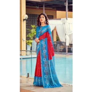 Generic Women's Cotton Blend Printed Saree With Unstitched Blouse (Red, 5-5 Mtrs)
