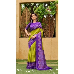 Women's Cotton Blend Printed Saree With Unstitched Blouse (Dark Green, 5-5 Mtrs)