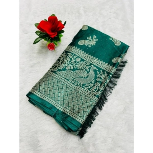 Generic Women's Chiffon Printed Saree With Unstitched Blouse (Dark Green, 5-5 Mtrs)
