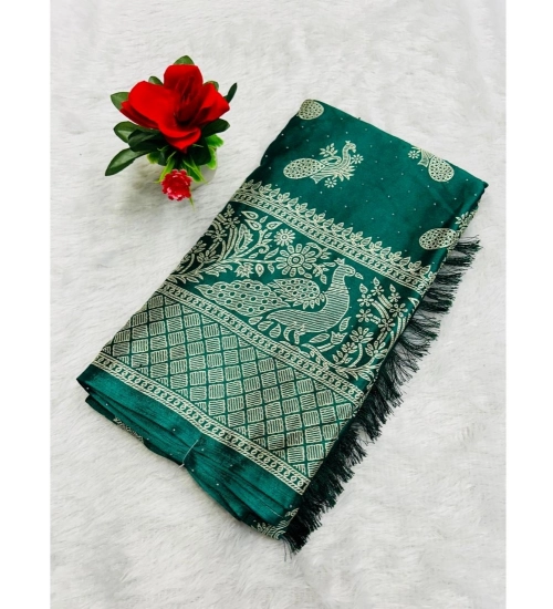 Women's Chiffon Printed Saree With Unstitched Blouse (Dark Green, 5-5 Mtrs)