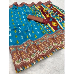 Women's Silk Blend Printed Saree With Unstitched Blouse (Light Blue, 5-5 Mtrs)