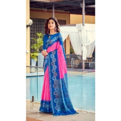 Women's Cotton Blend Printed Saree With Unstitched Blouse (Red, 5-5 Mtrs)