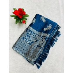 Women's Chiffon Printed Saree With Unstitched Blouse (Dark Blue, 5-5 Mtrs)