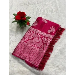 Women's Chiffon Printed Saree With Unstitched Blouse (Red, 5-5 Mtrs)