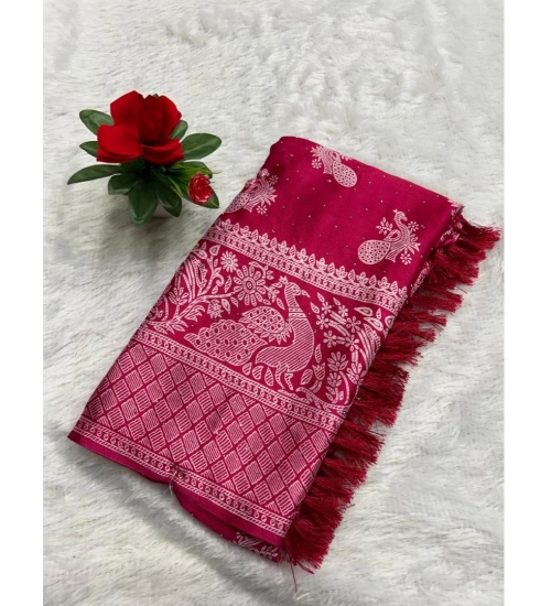 Women's Chiffon Printed Saree With Unstitched Blouse (Red, 5-5 Mtrs)