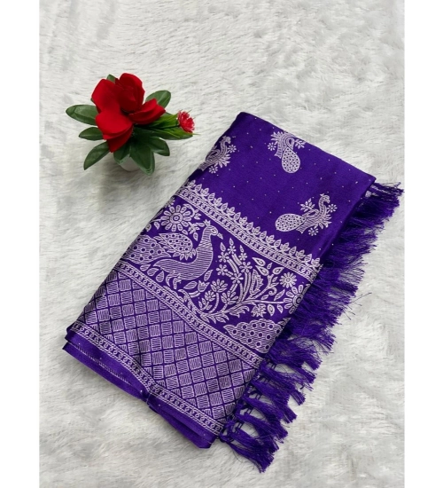 Women's Chiffon Printed Saree With Unstitched Blouse (Purple, 5-5 Mtrs)