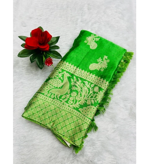 Women's Chiffon Printed Saree With Unstitched Blouse (Green, 5-5 Mtrs)