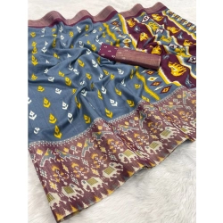 Women's Silk Blend Printed Saree With Unstitched Blouse (Grey, 5-5 Mtrs)