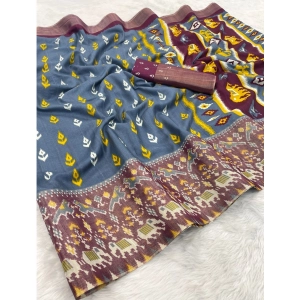 Generic Women's Silk Blend Printed Saree With Unstitched Blouse (Grey, 5-5 Mtrs)