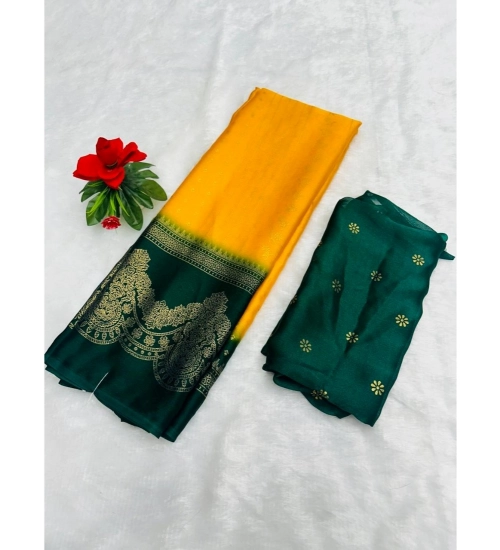Women's Chiffon Printed Saree With Unstitched Blouse (Yellow, 5-5 Mtrs)