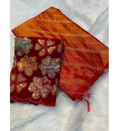 Women's Chiffon Printed Saree With Unstitched Blouse (Orange, 5-5 Mtrs)