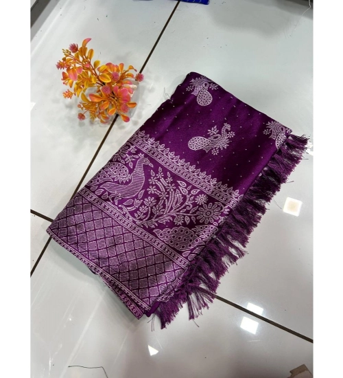 Women's Chiffon Printed Saree With Unstitched Blouse (Lavender, 5-5 Mtrs)