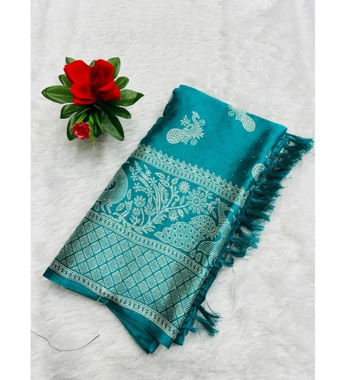 Women's Chiffon Printed Saree With Unstitched Blouse (Light Blue, 5-5 Mtrs)