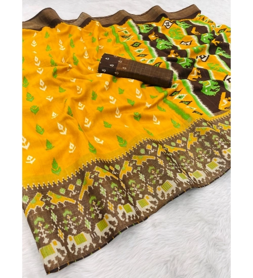 Women's Silk Blend Printed Saree With Unstitched Blouse (Yellow, 5-5 Mtrs)