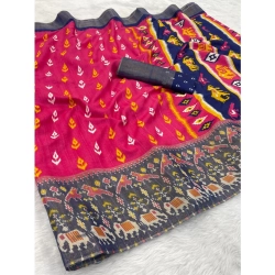 Women's Silk Blend Printed Saree With Unstitched Blouse (Pink, 5-5 Mtrs)