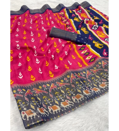 Women's Silk Blend Printed Saree With Unstitched Blouse (Pink, 5-5 Mtrs)