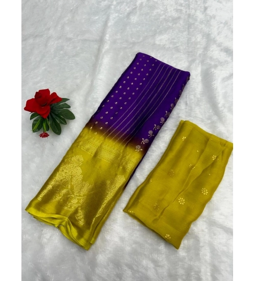 Women's Chiffon Printed Saree With Unstitched Blouse (Purple, 5-5 Mtrs)